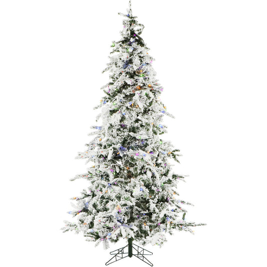 Christmas Time - 7.5-Ft. White Pine Snowy Artificial Christmas Tree with Multi-Color LED String Lighting and Holiday Soundtrack