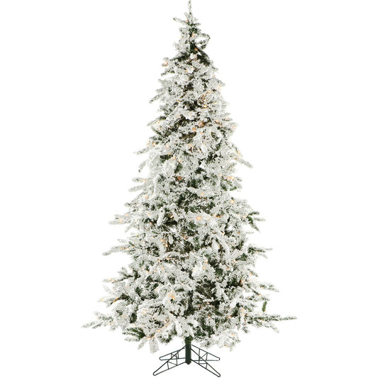 Christmas Time - 7.5-Ft. White Pine Snowy Artificial Christmas Tree with Clear Smart String Lighting