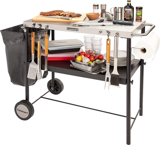 Cuisinart Patio Heater Cuisinart - Outdoor BBQ Prep Table 36" x 18" Storage Shelf, Paper Towel Holder | CPT-200