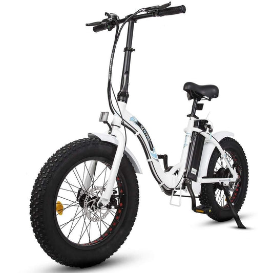 Ecotric E-Bikes Ecotric White Portable And Folding Fat Bike Model Dolphin