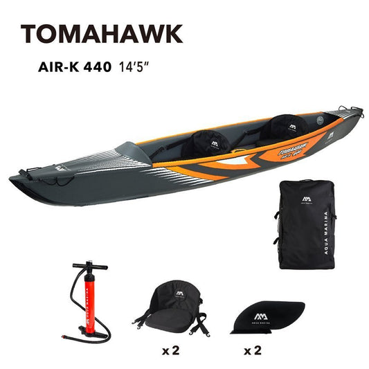 Aqua Marina - Tomahawk AIR-K 440 2-person DWF High-end kayak, Double action pump, Zip backpack (paddle excluded) | Air-K440