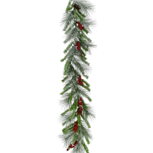 Fraser Hill Farm - 9-Ft. Lightly Flocked Decorative Garland with Pinecones and Red Berries