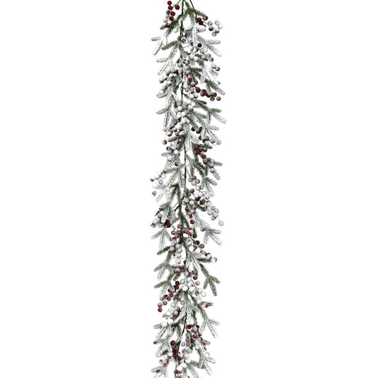 Fraser Hill Farm - 9-Ft. Flocked Decorative Garland with Red Berries