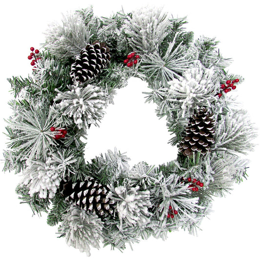 Fraser Hill Farm - 24-in. Christmas Snow Covered Wreath with Pinecones and Berries