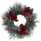 Fraser Hill Farm - 24-In. Frosted Wreath with Red Berries, Plaid Bows, and Rustic Sleigh Bells