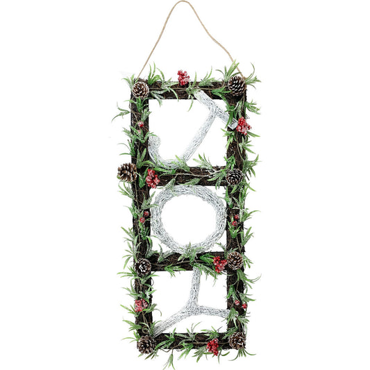 Fraser Hill Farm - 33-in. Christmas Christmas JOY Door Hanging with Berries and Pinecones on Grapevine Frame