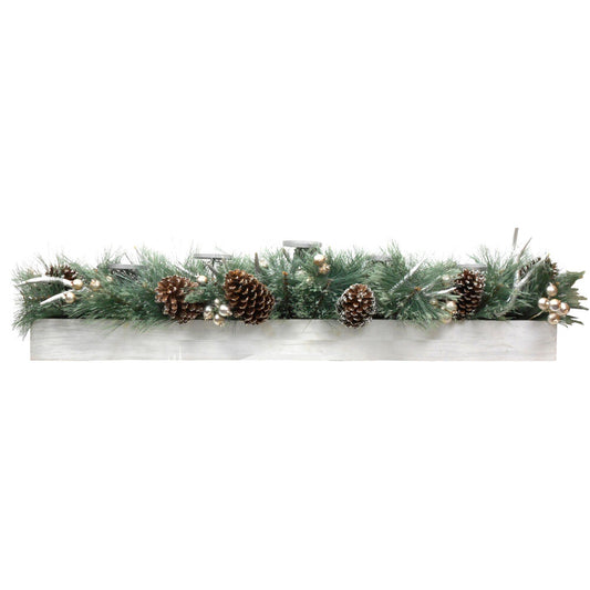 Fraser Hill Farm - 42-inch 5-Candle Holder Holiday Centerpiece with Greenery, Pinecones and Antlers in Wooden Box