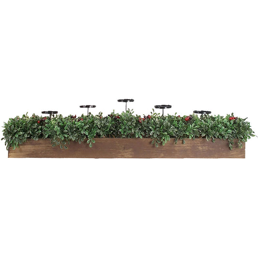 Fraser Hill Farm - 42-inch 5-Candle Holder Holiday Centerpiece with Boxwood Greenery and Red Berries in Wooden Box