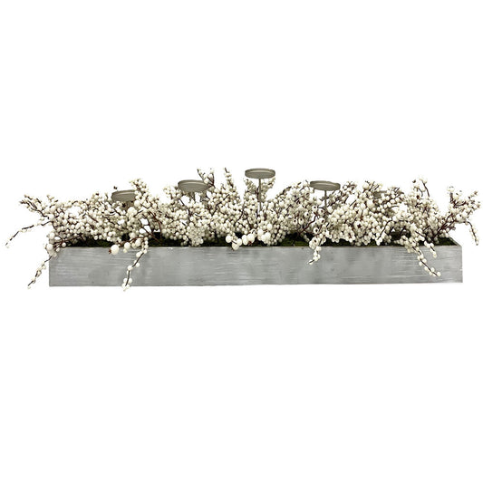 Fraser Hill Farm - 42-inch 5-Candle Holder Holiday Centerpiece with White Berries in Wooden Box