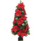 Fraser Hill Farm - 4-Ft. Christmas Porch Tree with Velvet Poinsettia Blooms and Leaf Accents