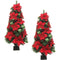 Fraser Hill Farm - 4-Ft. Christmas Porch Trees, Velvet Poinsettia Blooms and Leaf Accents, Set of 2