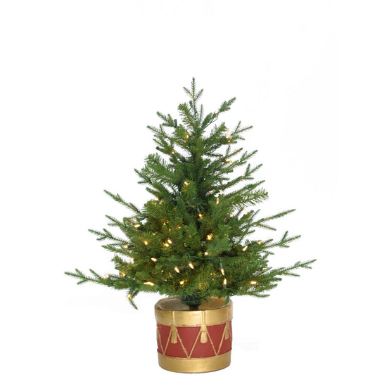 Fraser Hill Farm - 3.0-Ft Adirondack Pre Lit Potted Christmas Tree Decor with Warm White LED Lights