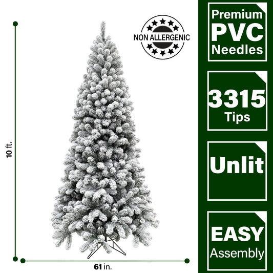 Fraser Hill Farm - 10-Ft. Flocked Alaskan Pine Christmas Tree