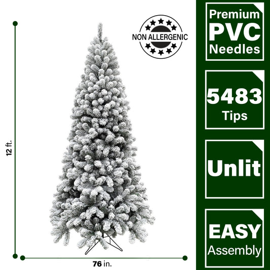 Fraser Hill Farm - 12-Ft. Flocked Alaskan Pine Christmas Tree