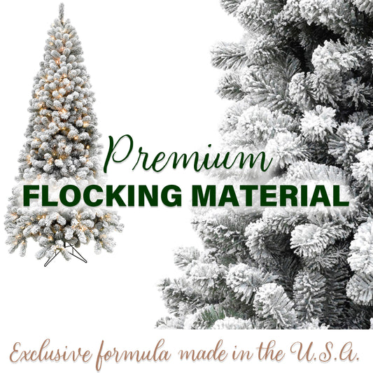 Fraser Hill Farm - 6.5-Ft. Flocked Alaskan Pine Christmas Tree with Smart String Lighting