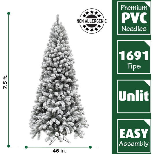 Fraser Hill Farm - 7.5-Ft. Flocked Alaskan Pine Christmas Tree