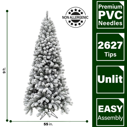Fraser Hill Farm - 9-Ft. Flocked Alaskan Pine Christmas Tree