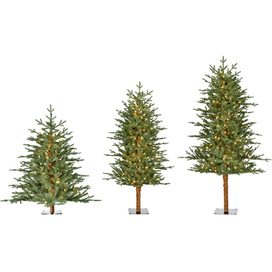 Fraser Hill Farm - Set of 3 Green Alpine Trees with Warm White LED Lights (3-Ft., 4-Ft., & 5-Ft.)