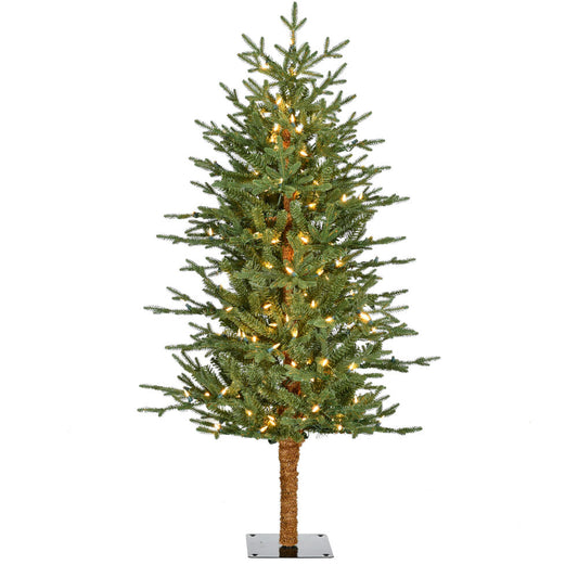 Fraser Hill Farm - 4-Ft. Green Alpine Porch Accent Tree with Warm White LED Lights