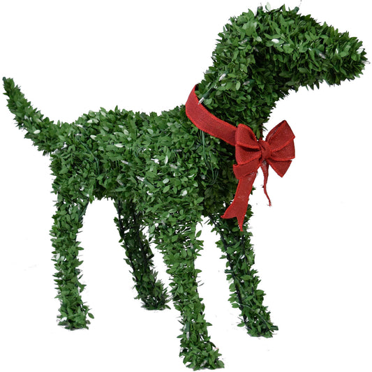 Fraser Hill Farm - 28-inch Boxwood Pup Topiary Statue with Warm White LED Lights