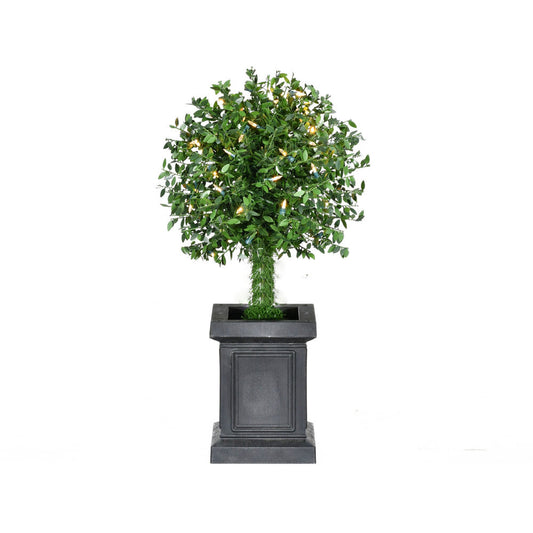 Fraser Hill Farm - 2-Ft. Boxwood Ball Topiary with Black Pot and Warm White LED Lights