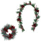 Fraser Hill Farm - Frosted 24-in. Wreath and 9-ft. Garland Set with Red Berries, Plaid Bows and Rustic Sleigh Bells