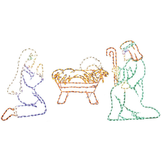 Fraser Hill Farm - Christmas Giant Outdoor LED Lights, 3-Piece Nativity Set w/ Joseph (51-inch x 34-inch), Mary (43-inch x 33-inch) and Baby Jesus (37-inch x 32-inch)