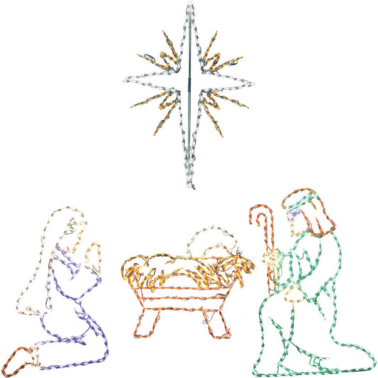 Fraser Hill Farm - Christmas Outdoor LED Lights, 4-PC. Nativity w/ Star (51-inchx 36-inch), Joseph (51-inchx 34-inch), Mary (43-inchx 33-inch) & Baby Jesus (37-inch x 32-inch)