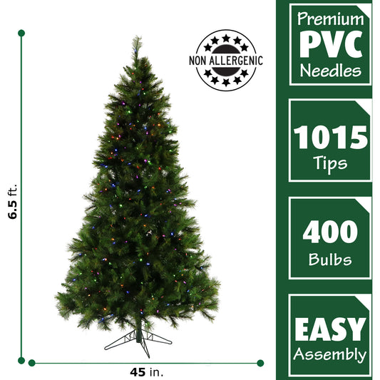 Fraser Hill Farm - 6.5-Ft. Canyon Pine Christmas Tree with Multi-Color LED String Lighting