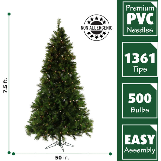 Fraser Hill Farm - 7.5-Ft. Canyon Pine Christmas Tree with Warm White LED Lighting