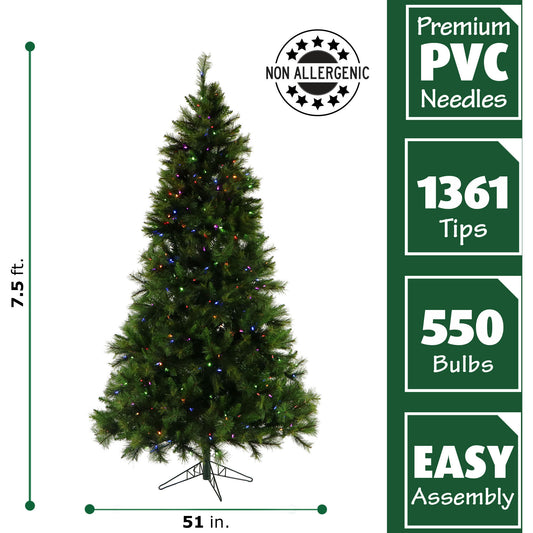 Fraser Hill Farm - 7.5-Ft. Canyon Pine Christmas Tree with EZ Connect Multi-Color LED Lighting