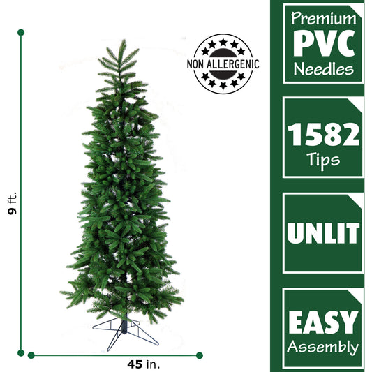 Fraser Hill Farm - 9 Ft. Carmel Pine Slim Artificial Christmas Tree