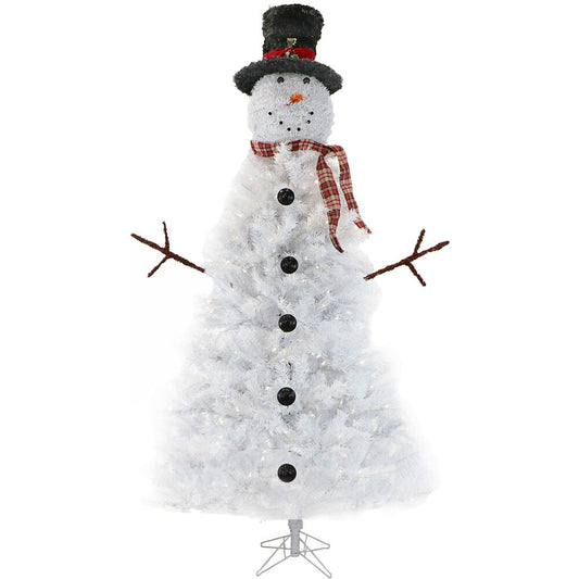 Fraser Hill Farm - 7.5-Ft White Snowman Christmas Tree with Clear LED Lights
