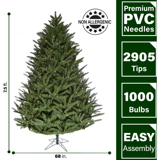 Fraser Hill Farm - 7.5-ft. Centerville Pine Christmas Tree with Warm White String Lighting and EZ Connect