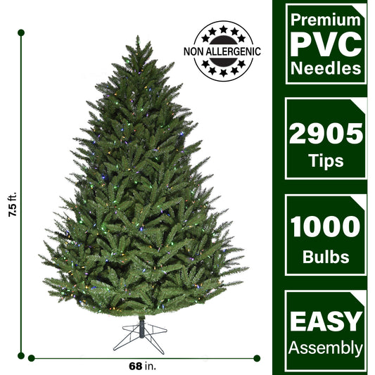 Fraser Hill Farm - 7.5-ft. Centerville Pine Christmas Tree with Multi-Color LED String Lighting and EZ Connect