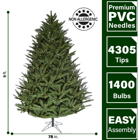 Fraser Hill Farm - 9-ft. Centerville Pine Christmas Tree with Clear Smart String Lighting and EZ Connect