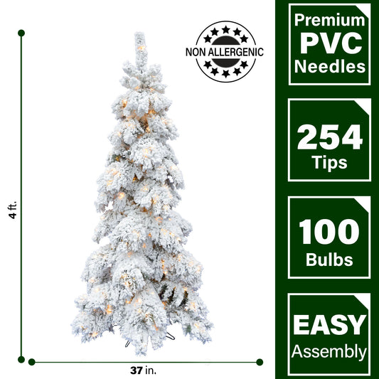 Fraser Hill Farm - 4-Ft. Elk Mountain Snow Flocked Tree with Warm White LED Lights