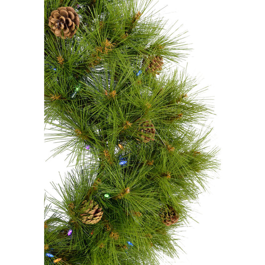 Fraser Hill Farm - 48-In. Eastern Pine Artificial Holiday Wreath with Multi-Colored Battery-Operated LED String Lights