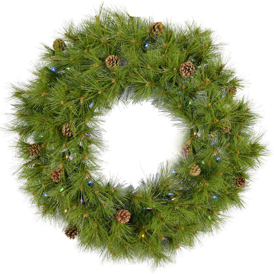 Fraser Hill Farm - 48-In. Eastern Pine Artificial Holiday Wreath with Multi-Colored Battery-Operated LED String Lights