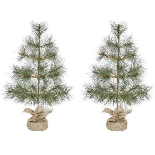 Fraser Hill Farm - 3-ft. Farmhouse Fir Christmas Tree with Burlap Bag, Set of 2
