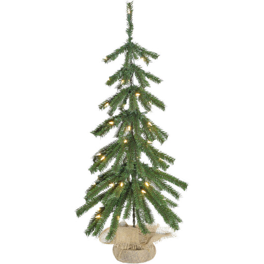 Fraser Hill Farm - 3-ft. Downswept Farmhouse Fir Christmas Tree with Burlap Bag and Warm White LED Lights