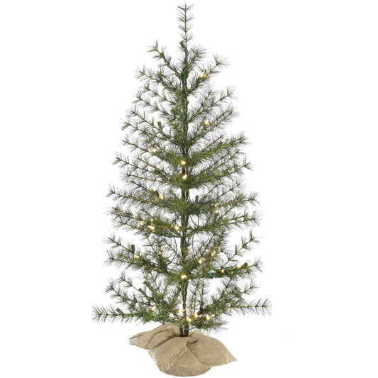 Fraser Hill Farm - 3-ft. Farmhouse Fir Christmas Tree with Burlap Bag and Warm White LED Lights