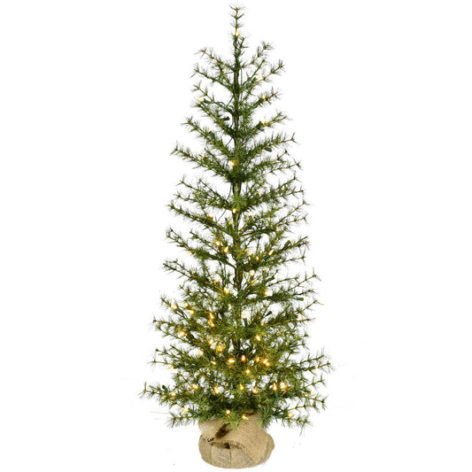 Fraser Hill Farm - 4-ft. Farmhouse Fir Christmas Tree with Burlap Bag and Warm White LED Lights