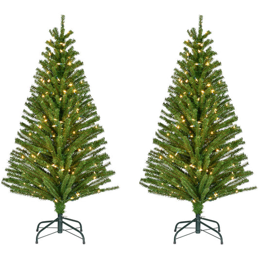 Fraser Hill Farm - 5-ft. Downswept Farmhouse Fir Christmas Tree with Warm White LED Lights, Set of 2