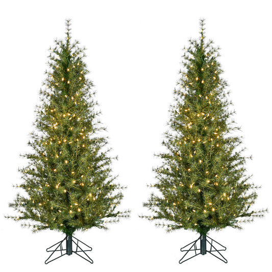 Fraser Hill Farm - 5-ft. Farmhouse Fir Christmas Tree with Warm White LED Lights, Set of 2