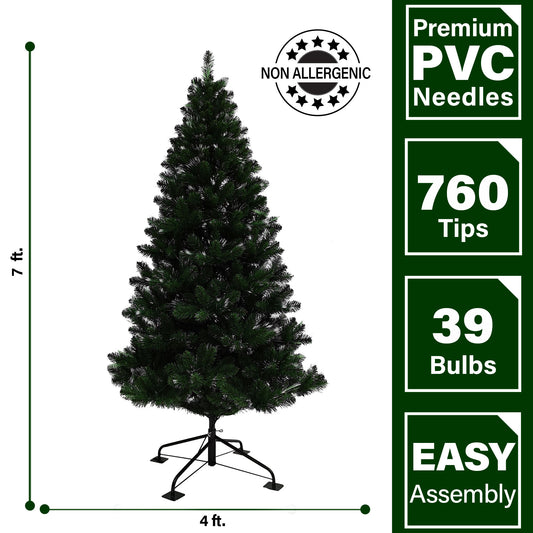 Fraser Hill Farm - Indoor or Outdoor 7-Ft. Green Fiber Optic Prelit Christmas Tree with Festive LED Dancing Lights