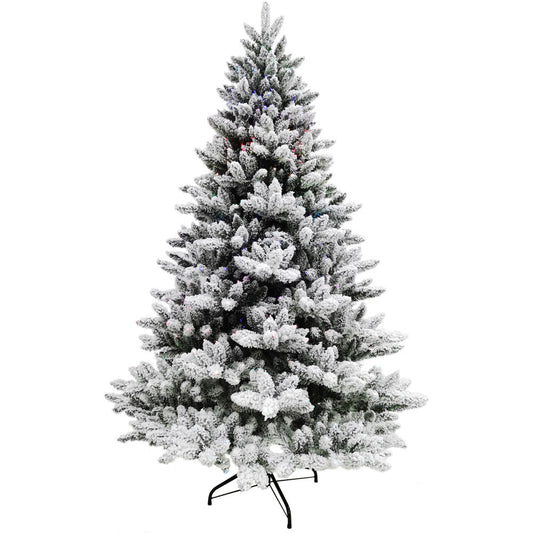 Fraser Hill Farm - Indoor 7.5-Ft Snow Flocked Fiber Optic Prelit Christmas Tree with Festive LED Dancing Lights