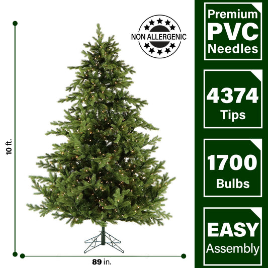 Fraser Hill Farm - 10-Ft. Foxtail Pine Christmas Tree with Warm White LED Lights