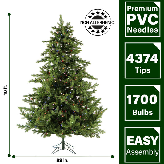 Fraser Hill Farm - 10-Ft. Foxtail Pine Christmas Tree with Multi-Color LED String Lighting