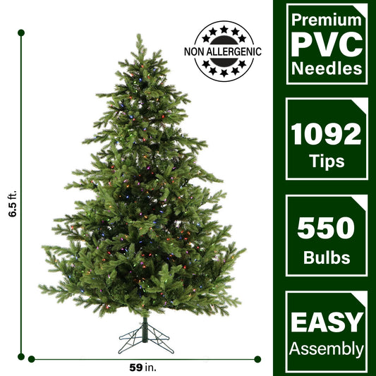 Fraser Hill Farm - 6.5-Ft. Foxtail Pine Christmas Tree with Multi-Color LED String Lighting